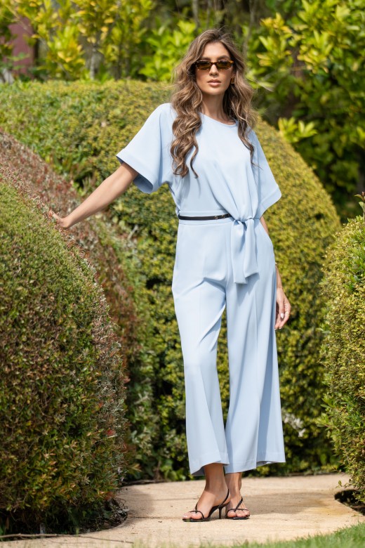 Pantalon culotte wide leg avec dtail de tissu contrastant