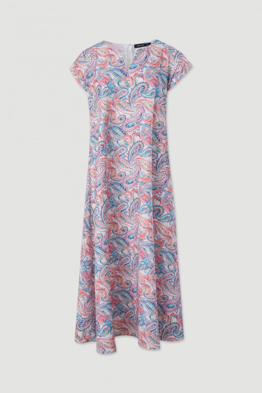 Long printed dress in oversized fluid fabric