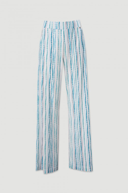 Pantalon wide leg en maille froide imprime avec ceinture lastique