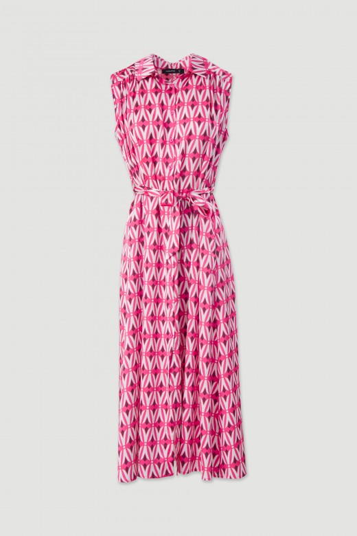 Vestido midi acetinado com padro geomtrico