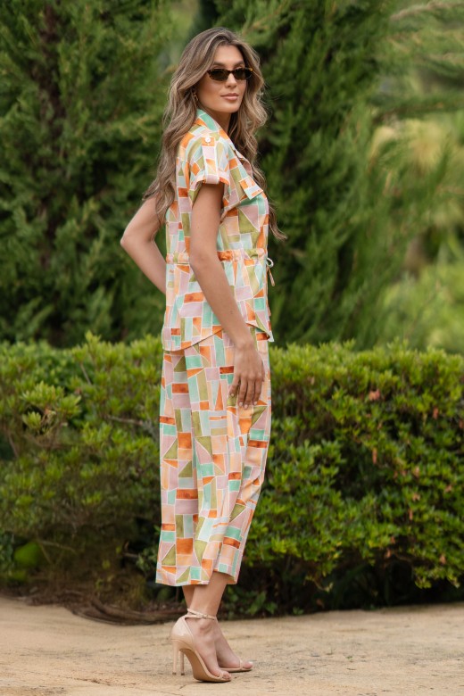 Blouse imprime avec dtail de ceinture