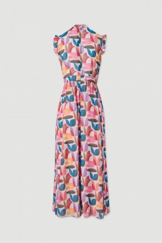 Vestido midi cintado com padro
