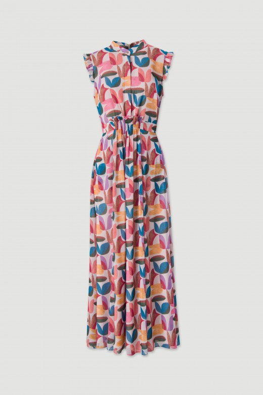 Vestido midi cintado com padro