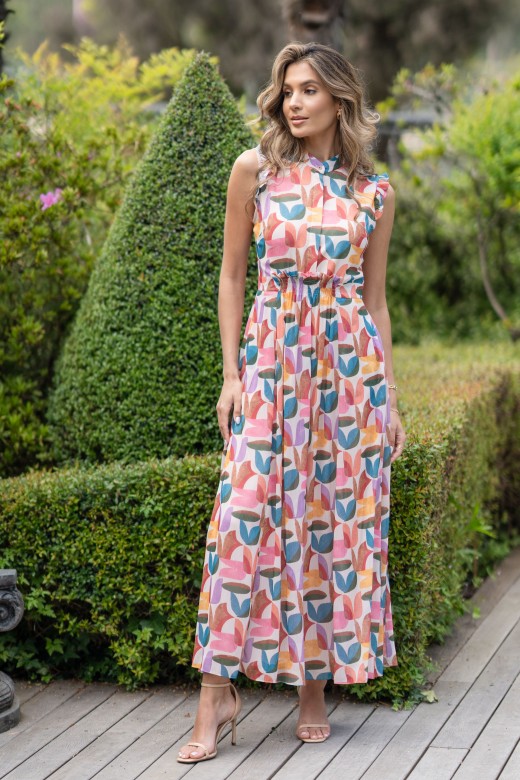 Vestido midi cintado com padro