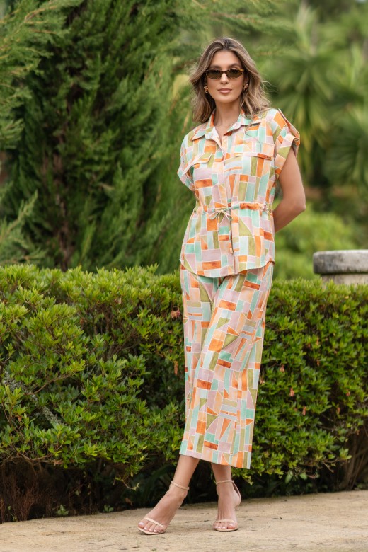 Blouse imprime avec dtail de ceinture