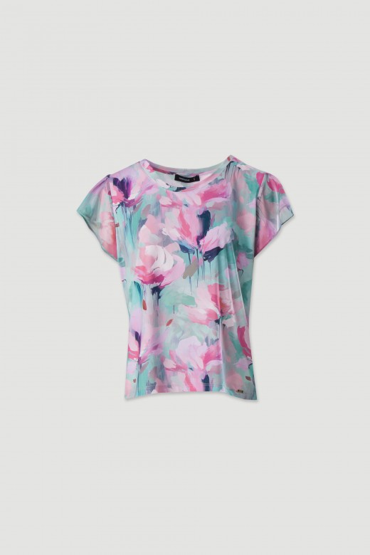 Camisola de manga curta fluida com estampado floral