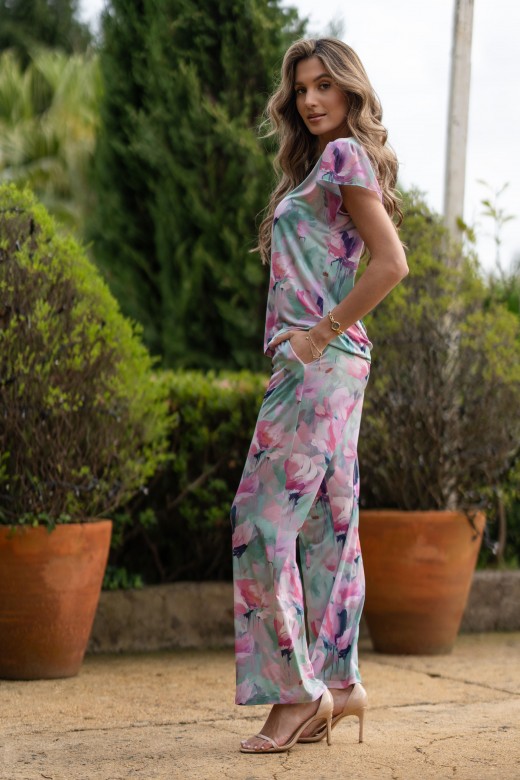 Pantalon wide leg imprim floral