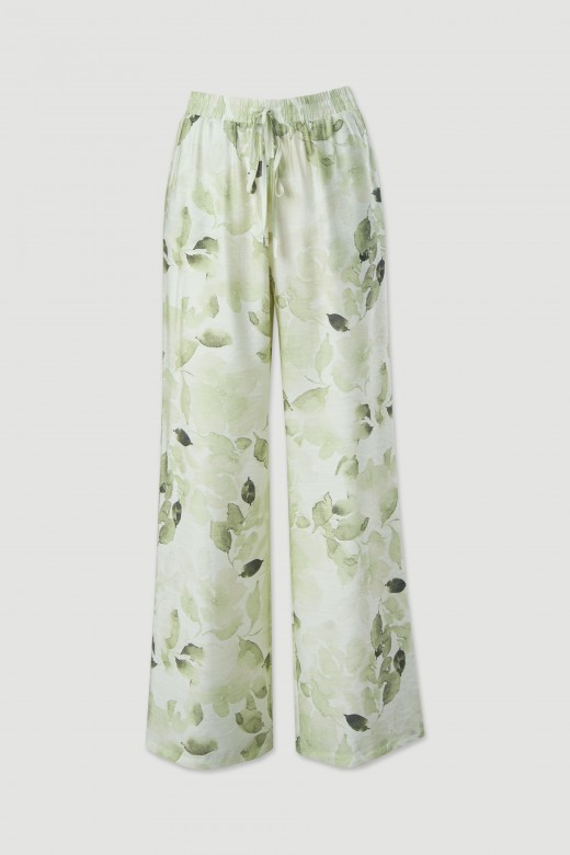 Wide leg pants in viscose with floral pattern
