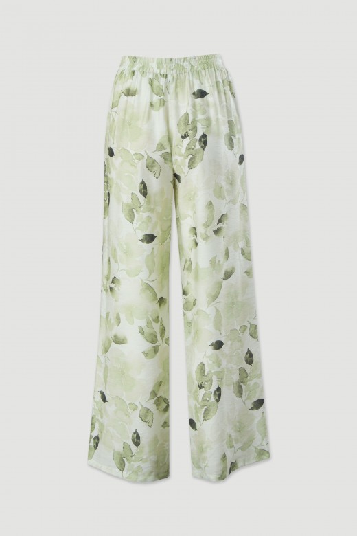 Wide leg pants in viscose with floral pattern
