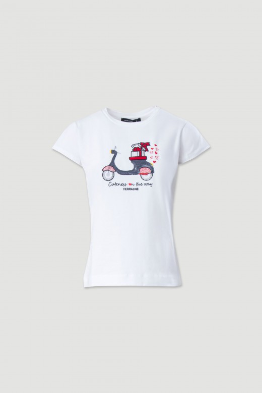 Basic cotton t-shirt with sequin and embroidery detail