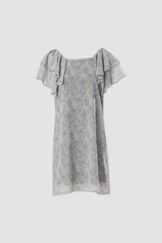 Short fluid dress with print and ruffles Short fluid dress with print and ruffles