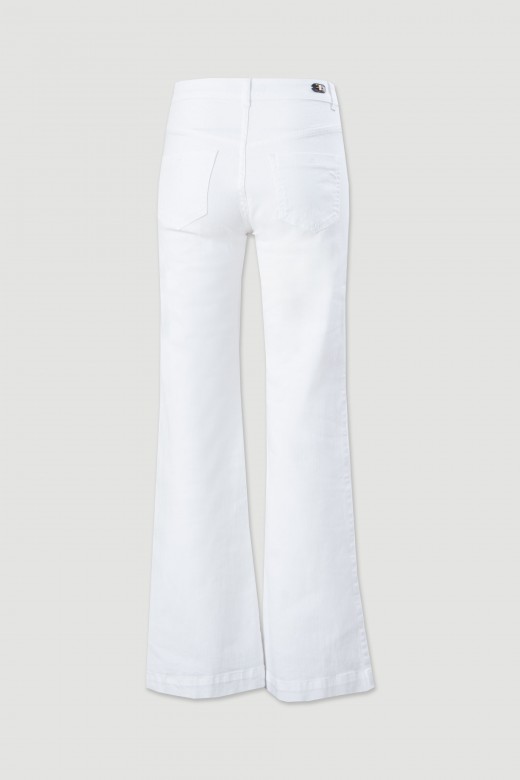 Mid-rise wide-leg cotton trousers with button detail