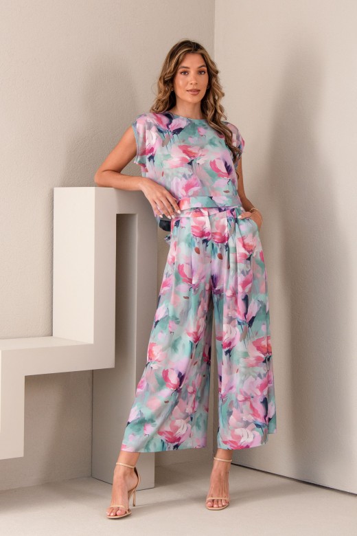 Pantalon culotte satin  motif floral