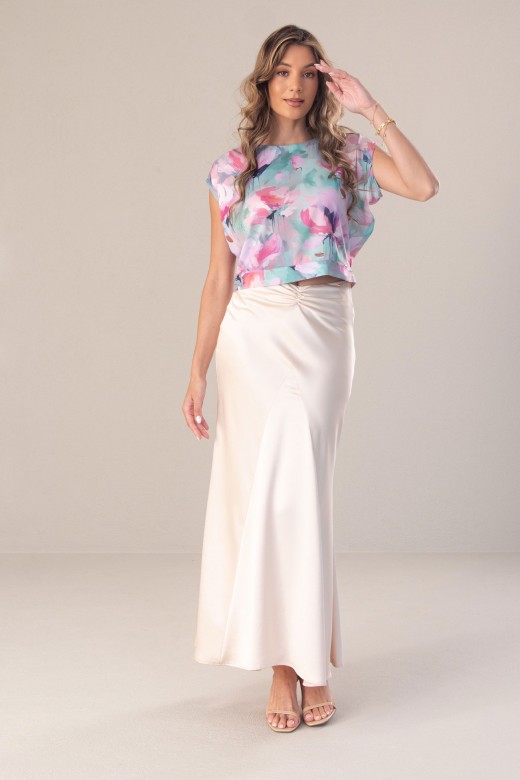 Jupe longue asymétrique satinée Jupe longue asymétrique satinée