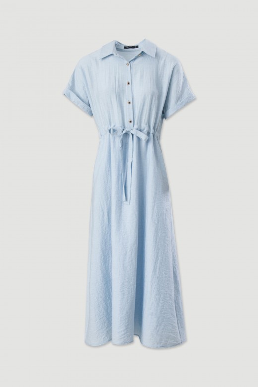 Midi dress in linen blend with adjustable waist Midi dress in linen blend with adjustable waist