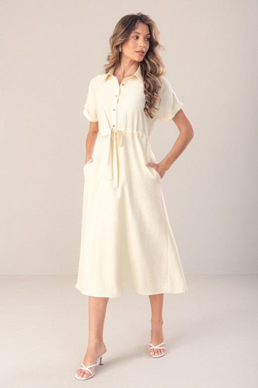 Midi dress in linen blend with adjustable waist