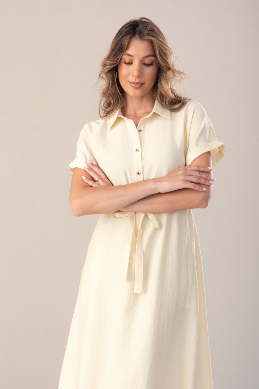 Midi dress in linen blend with adjustable waist