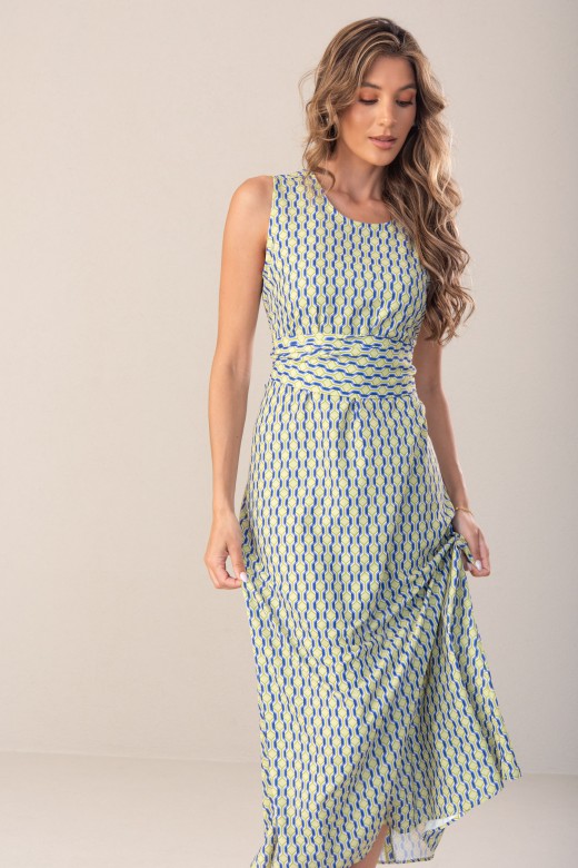 Printed midi dress with belt