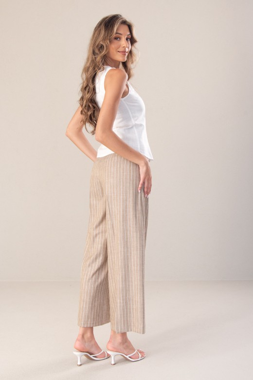 Pantalon culotte  rayures taille haute et jambe large
