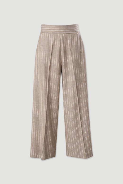 Pantalon culotte  rayures taille haute et jambe large