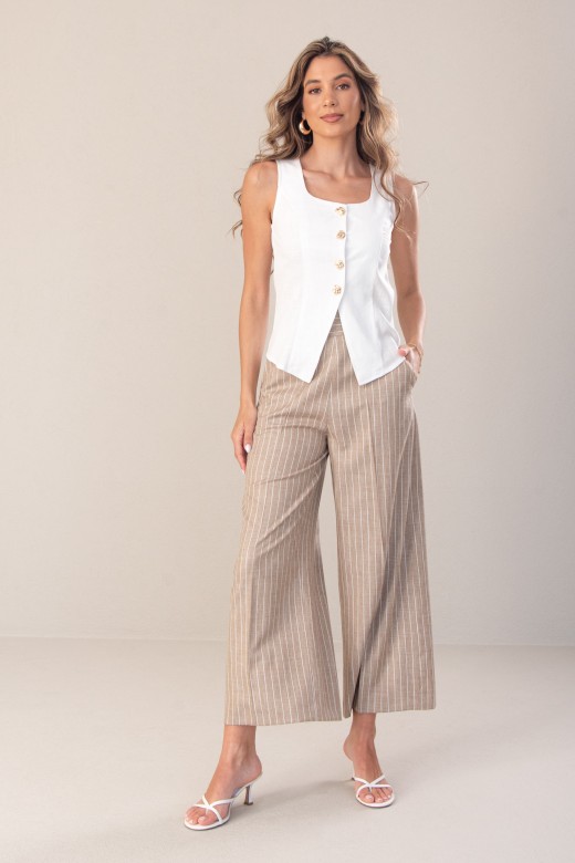 Cala culotte wide leg com riscas e cintura subida