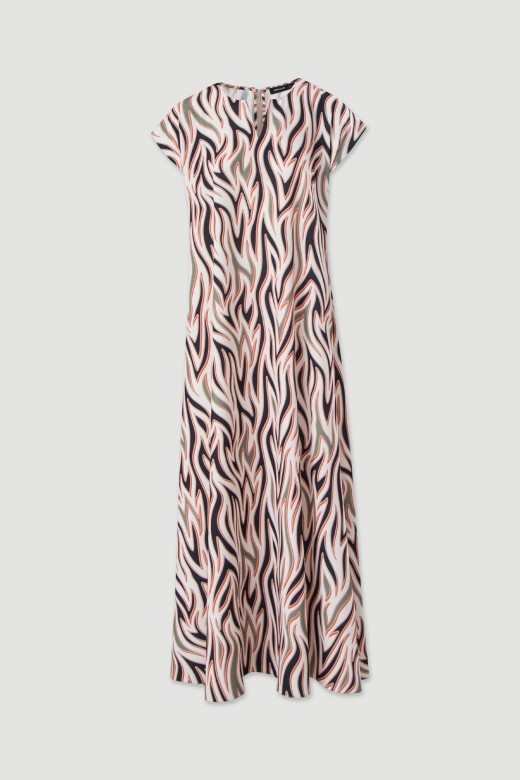Long flowing printed dress with short sleeves