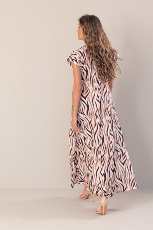 Long flowing printed dress with short sleeves