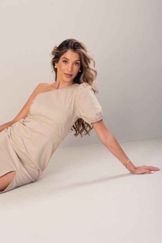 Dress with asymmetric neckline