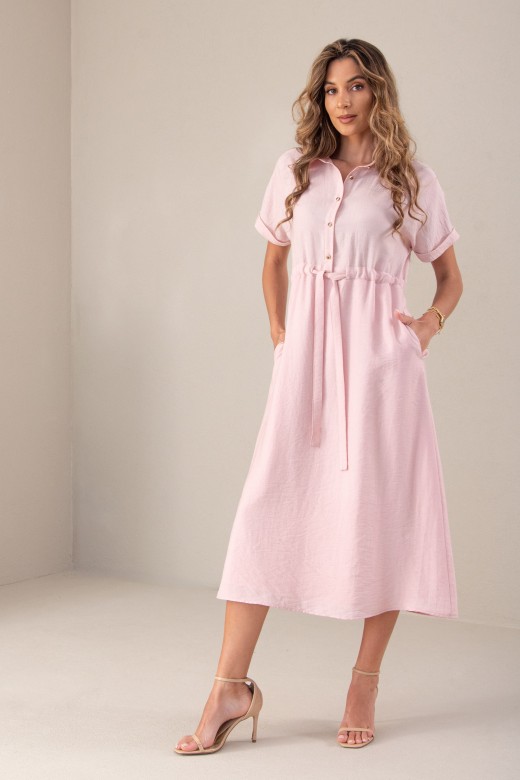 Midi dress in linen blend with adjustable waist