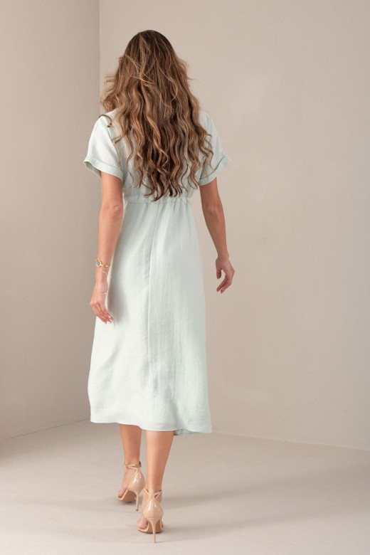 Vestido midi em mistura de linho com cintura ajustvel