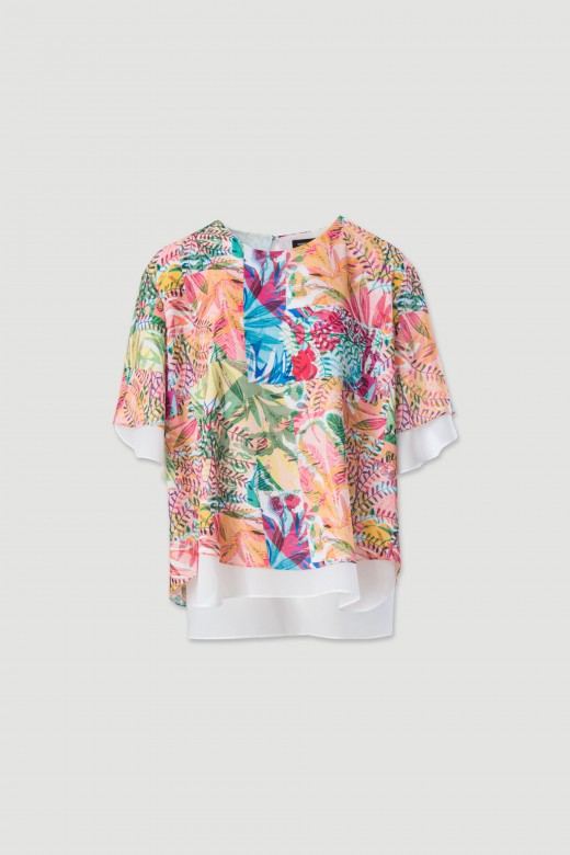 Printed fluid tunic with double-layer detail