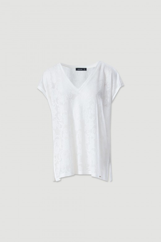 Tunic with embossed floral pattern Tunic with embossed floral pattern