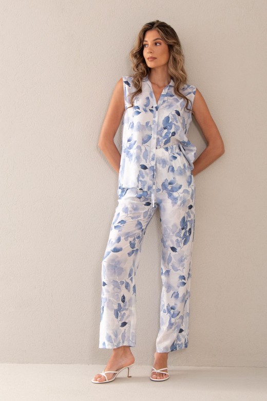 Cala wide leg em viscose com padro floral