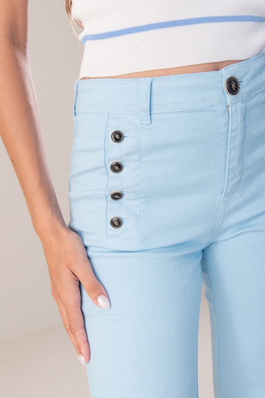Calça wide leg em algodão de cintura média com detalhe de botões Calça wide leg em algodão de cintura média com detalhe de botões