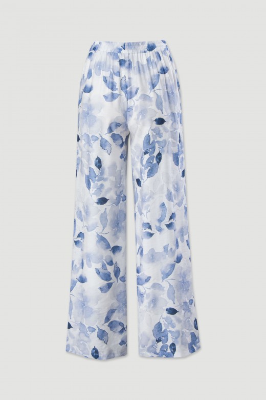 Cala wide leg em viscose com padro floral
