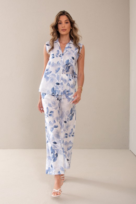 Cala wide leg em viscose com padro floral