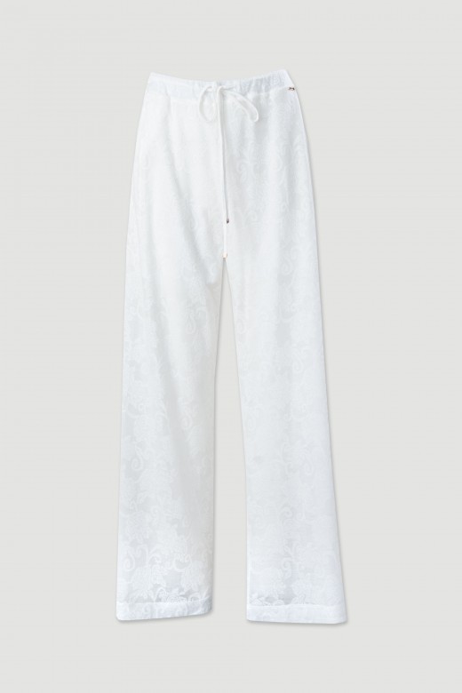 Fluid wide-leg trousers with embossed floral pattern Fluid wide-leg trousers with embossed floral pattern