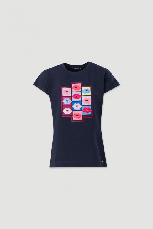 T-shirt en coton avec imprim  lavant
