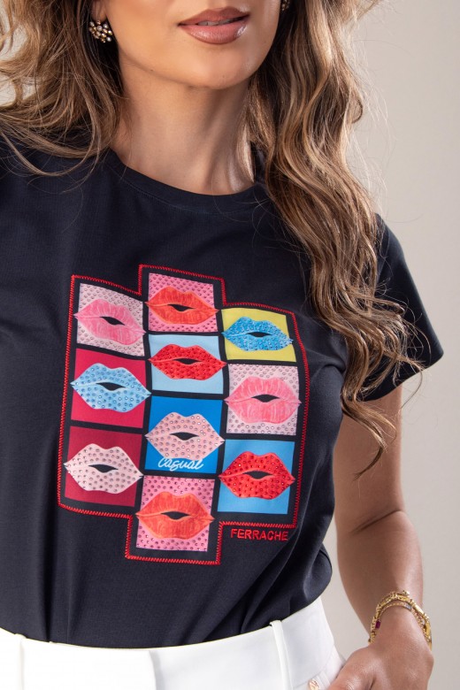 T-shirt en coton avec imprim  lavant