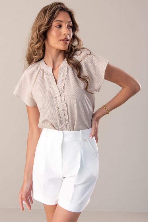 Striped fabric blouse with short sleeves