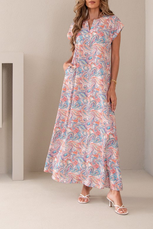 Vestido comprido estampado em tecido fluido oversize