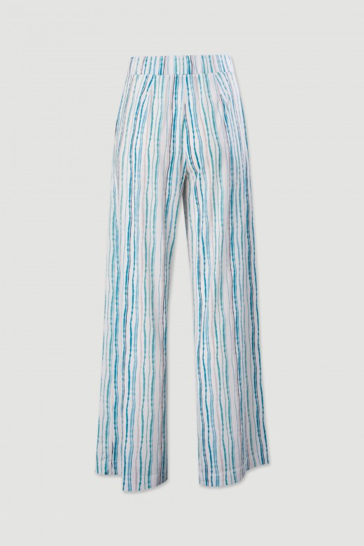 Pantalon wide leg en maille froide imprime avec ceinture lastique