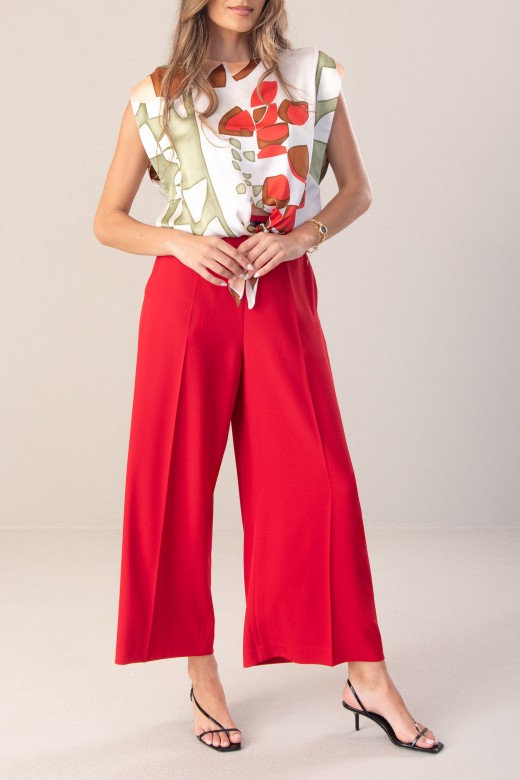 Wide-leg culotte trousers with contrasting fabric detail