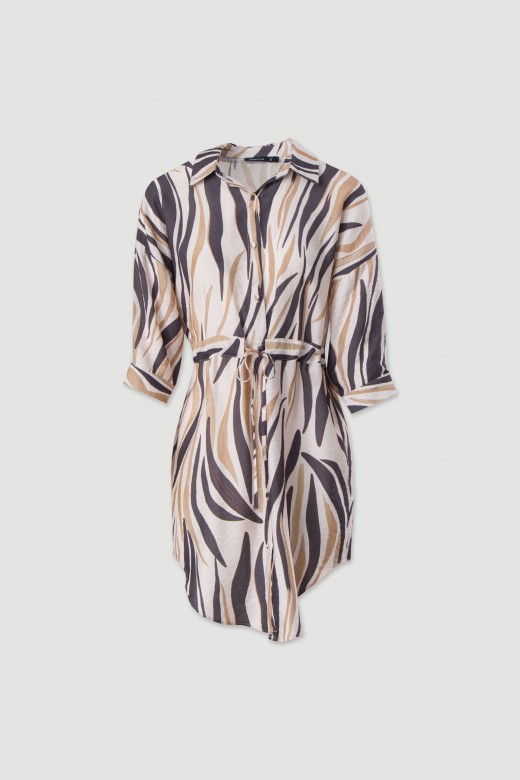 Printed shirt dress with belt