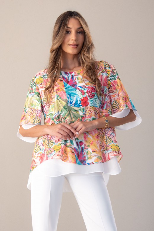 Printed fluid tunic with double-layer detail