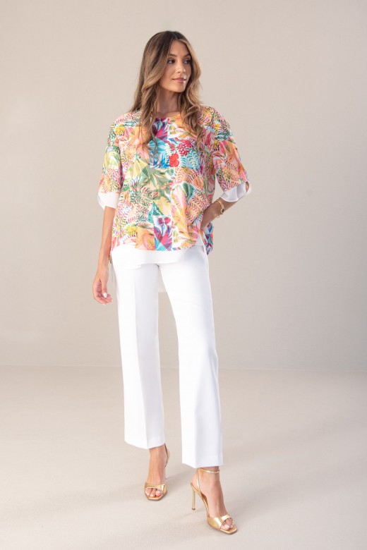 Printed fluid tunic with double-layer detail
