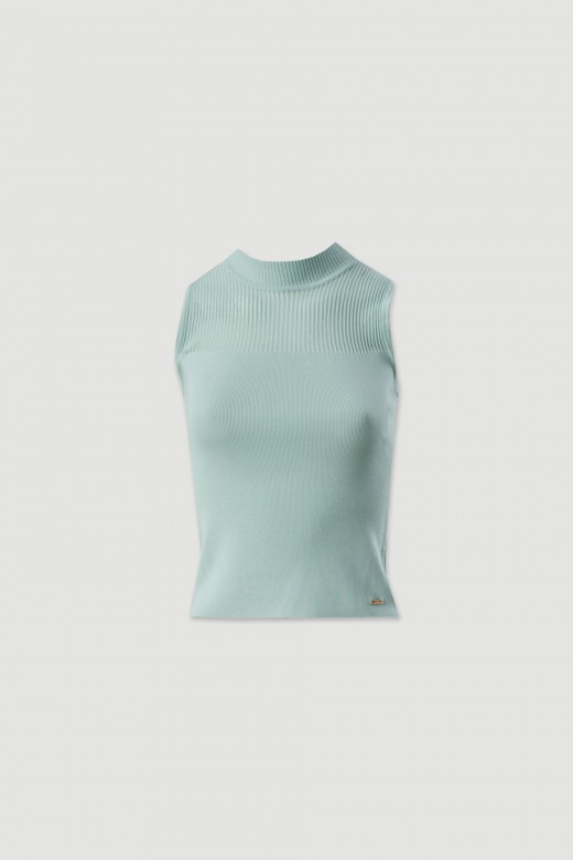 Knit top with turtleneck and transparency