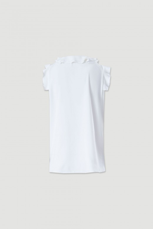 Top fluido com folhos e decote em v