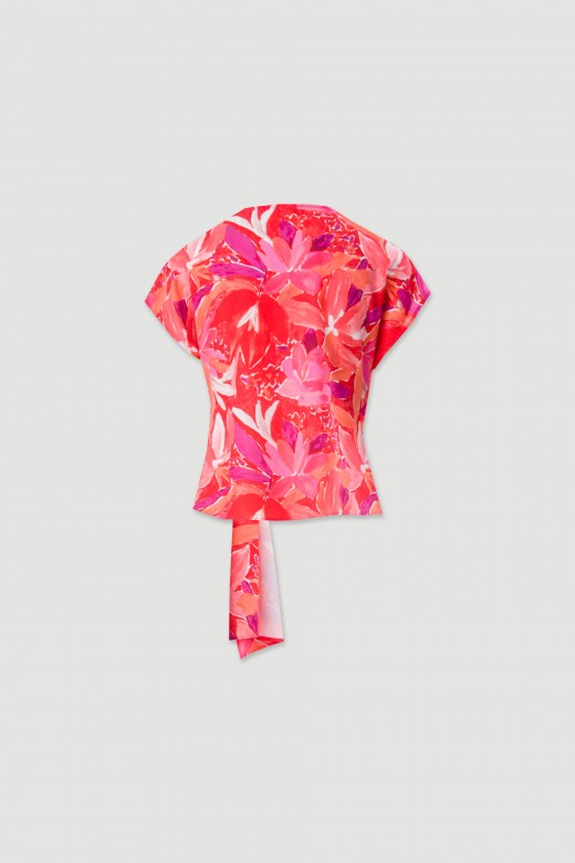 Tnica estampada com decote em trespasse