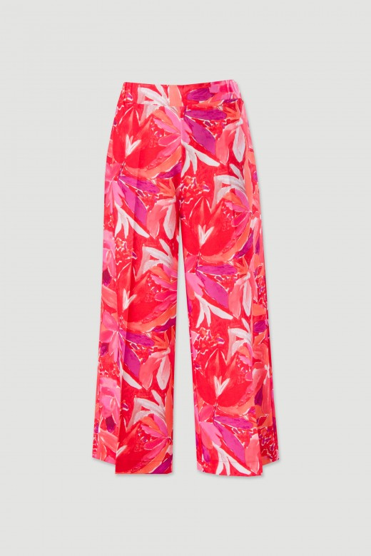 Cala culotte wide leg em tecido estampado